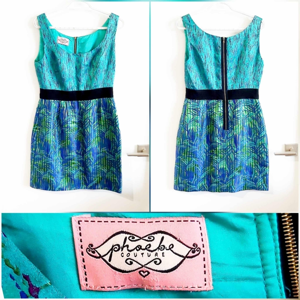 Phoebe Couture Vibrant Dual Pattern Blue and Green Cocktail Dress Ladies